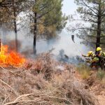 Efectivos del operativo contra incendios se emplean a fondo contra un incendio