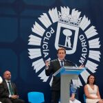 El alcalde de Madrid, José Luis Martínez Almeida, durante el acto organizado por la Policía Municipal para conmemorar la festividad de su patrón, San Juan Bautista