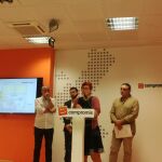 De izda. a dcha., el portavoz de Compromís en el Congreso, Joan Baldoví, el concejal de Medio Ambiente, Sergi Campillo, la coordinadora de El Bloc, Águeda Micó y el diputado de Les Corts, Juan Ponce