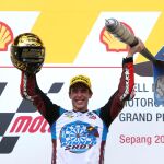Álex Márquez, en el podio de Sepang, tras proclamarse campeón del mundo de Moto2
