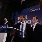 Conservative Popular Party leader Pablo Casado appears outside the party headquarters after the announcement of almost 100 per cent of the general election results in Madrid, Spain, Monday, Nov. 11, 2019. Spain's Interior Ministry says that results show Socialists winning Spain's national election, but without a clear end to the country's political deadlock. (AP Photo/Manu Fernandez)