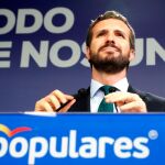 El líder del PP, Pablo Casado, en una declaración tras el Comité Ejecutivo Nacional del PP / Foto: Efe
