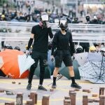 Manifestantes en el campus de la Universidad Politécnica de Hong Kong