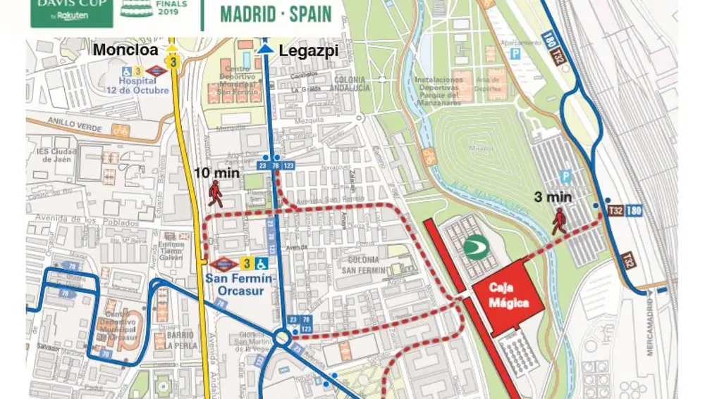Plano accesos Caja Mágica, Copa Davis