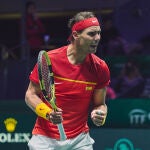 Nadal celebra un punto en uno de los partidos que ha disputado en Madrid