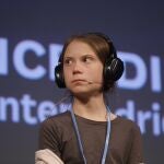 Greta Thunberg durante la rueda de prensa en la Casa Encendida de Madrid