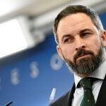 El líder de Vox, Santiago Abascal, tras la audiencia con Felipe VI