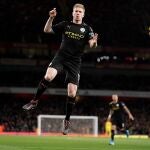 De Bruyne, durante la celebración de uno de sus dos tantos ante el Arsenal