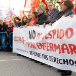 Concentración de UGT y CC OO a la puertas del Congreso para pedir la anulación de la ley que permite el despido por baja medica de un trabajador