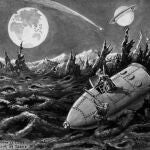 Ilustración de Méliès sobre el viaje a la luna de Julio Verne