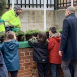 El alcalde de la Majadahonda, en el colegio El Tejar, participa en las plantaciones que se han hecho en centros públicos