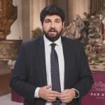 El presidente de la Región de Murcia, Fernando López Miras, ayer en el discurso de Fin de Año desde el Palacio de San Esteban