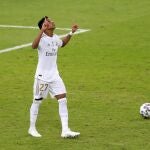 Rodrygo celebra el penalti marcado durante la final de la Supercopa de España