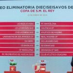 Vista de los emparejamientos de dieciseisavos de final de la Copa del Rey tras el sorteo celebrado este martes 13 de enero la Ciudad del Fútbol en Las Rozas, Madrid.