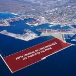 Proyección de la nueva terminal tras la ampliación norte del Puerto de Valencia