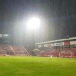 Imagen del césped del Mirandés, esta tarde