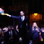 Juan Guaidó durante su encuentro con simpatizantes venezolanos en la Puerta del Sol de Madrid.
