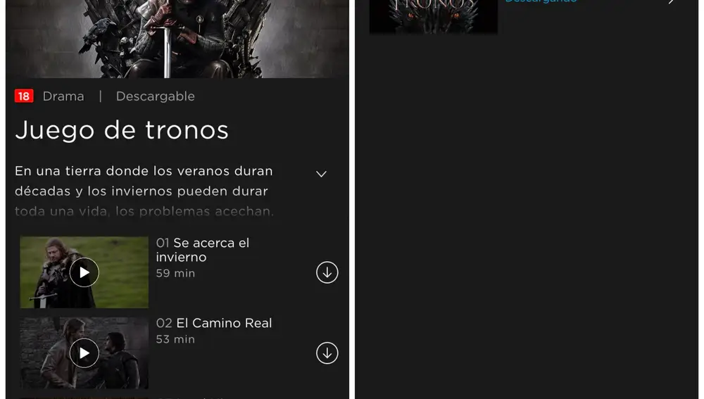 Captura de la aplicación de HBO para iPhone