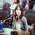 Vista de la pantalla en el que los medios siguen el juicio en el Tribunal Superior de Justicia (TSJ) de Madrid a la diputada de Unidas Podemos en la Asamblea regional Isabel Serra