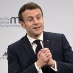 Emmanuel Macron durante la Conferencia de Seguridad en Munich. (AP Photo/Jens Meyer)