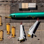 Un Boeing 737 Max 8 en producción aparcado en la fábrica de Boeing en Renton (Washington)