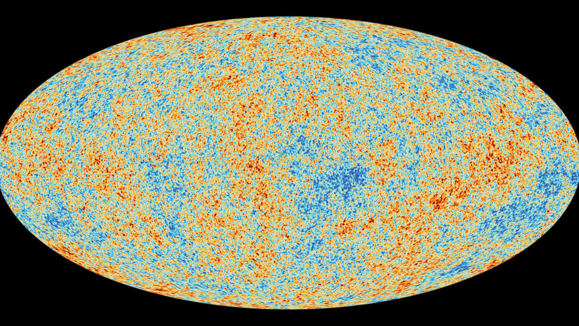 Imagen del fondo cósmico de microondas en la que se puede apreciar que presenta zonas frías (densas) y zonas calientes (poco densas)