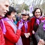 Destacados miembros del Gobierno durante la pasada manifestación del 8 de marzo en Madrid.