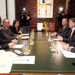 El presidente de la CEV, Salvador Navarro, se reunió con el presidente Puig, y los consellers Martínez Dalmau y Arcadi España, que acudieron con miembros de su equipo