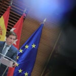 El alcalde de Madrid, José Luis Martínez-Almeida, durante una rueda de prensa