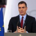 Pedro Sánchez, en la rueda de prensa en la que se declaró el estado de alarma.
