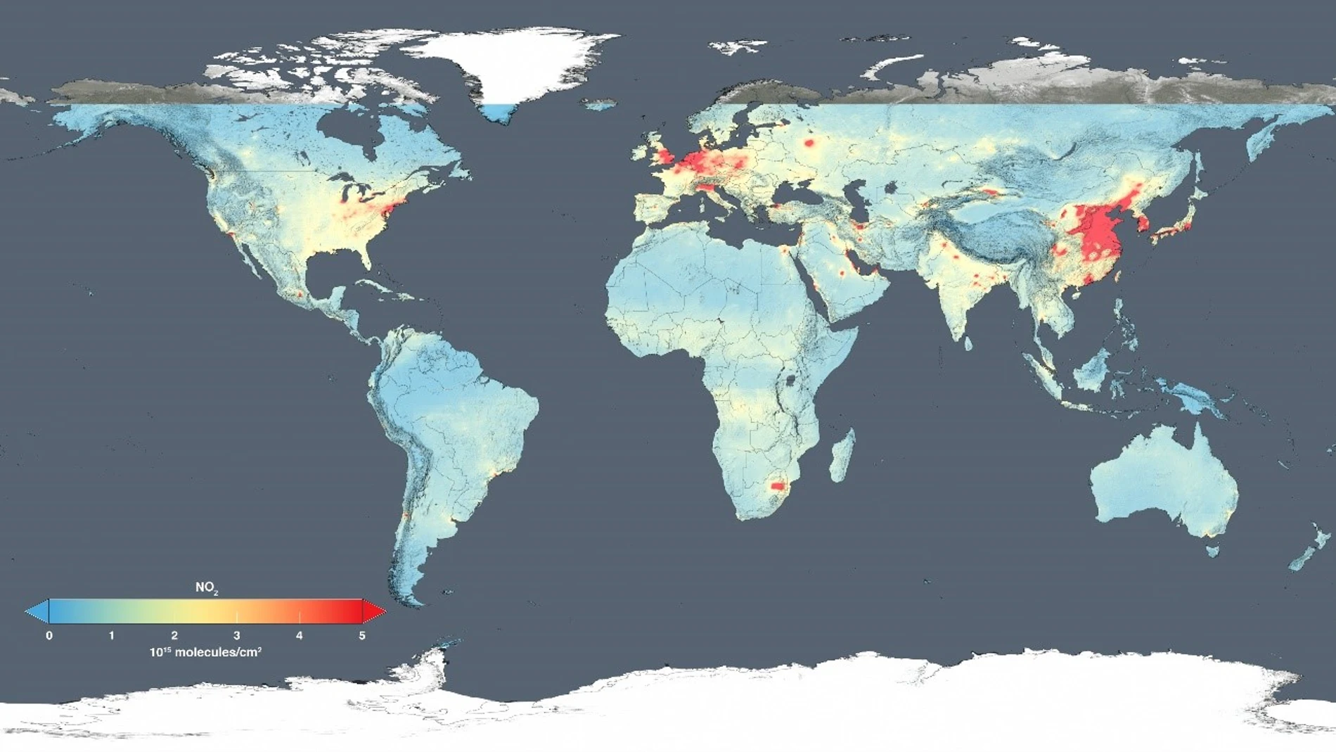 Mapa de las emisiones de dióxido de nitrógeno