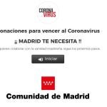 Página web para donaciones a la Sanidad de la Comunidad de Madrid por el coronavirus