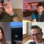 Antonio Orozco, Pablo López, Laura Pausini y Alejandro Sanz, coaches de "La Voz 2020", durante una videollamada