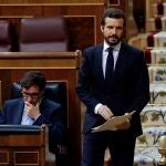 El líder del PP, Pablo Casado, en un el pleno del Congreso