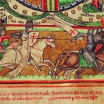 Duelo entre caballeros cruzados e infieles, miniatura del siglo XII