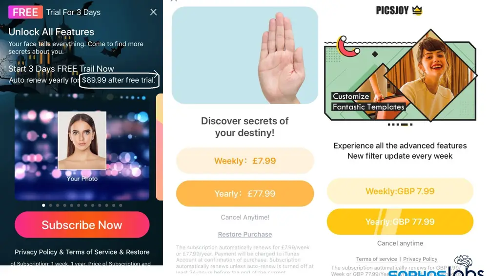 Estas son algunas de las 30 apps desplumadoras descubiertas por SophosLabs