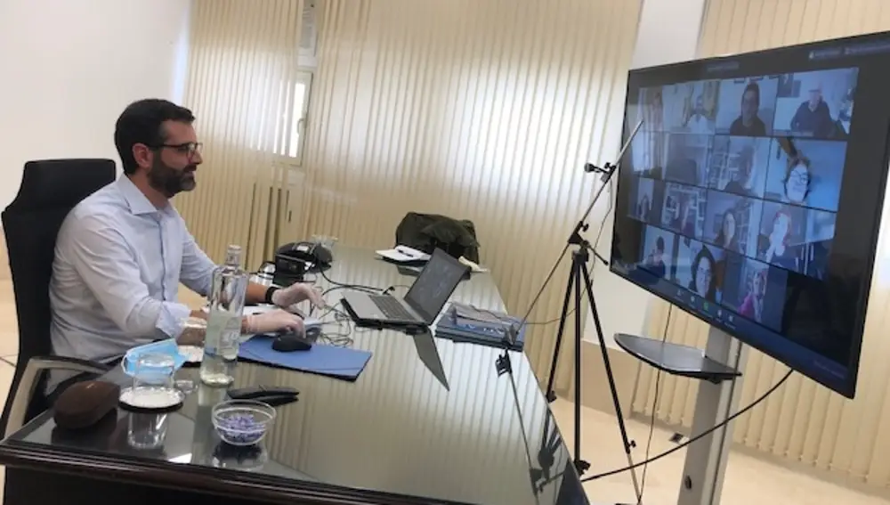El alcalde de Almería, Ramón Fernández-Pacheco, durante una reunión telemática