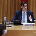 El ministro de Sanidad, Salvador Illa, ayer, en su comparecencia en el Congreso de los Diputados