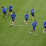 Varios jugadores del Schalke 04, durante un entrenamiento estos días