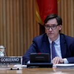 El ministro de Sanidad, Salvador Illa, comparece este jueves ante la Comisión de Sanidad y Consumo del Congreso para actualizar la información sobre la situación y las medidas adoptadas en relación al COVID-19. EFE/Emilio Naranjo POOL