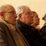 El expresidente del Palau de la Música Félix Millet junto al exdirector administrativo del Palau Jordi Montull, al comienzo del juicio por el expolio del Palau de la Música, en la Ciudad de la Justicia