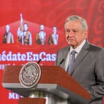 13 May 2020, Mexico, Mexico City: Mexican President Andres Manuel Lopez Obrador speaks during his daily press conference. Photo: Javier Lira/NOTIMEX/dpa13/05/2020 ONLY FOR USE IN SPAIN