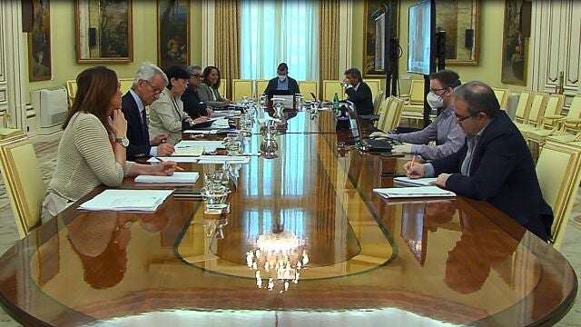 Captura tomada de la señal institucional del Ministerio de Educación, de la ministra de Educación, Isabel Celaá (3-i), mientras participa en la Conferencia Sectorial telemática con los consejeros autonómicos, este jueves, en Madrid