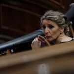 La ministra de Trabajo, Yolanda Díaz, durante el pleno celebrado este miércoles en el Congreso