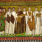 Este mosaico de arte bizantino representa a Justiniano I, el modelo de monarca que deseaba imitar Justiniano II