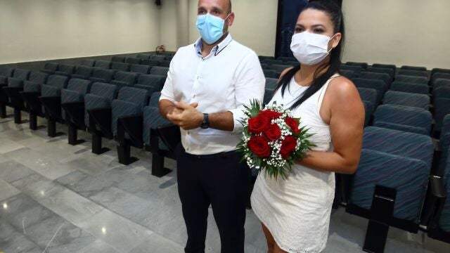 Boda civil según el protocolo Covid, en una imagen de archivo