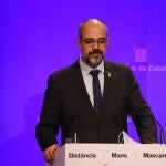 El ex conseller de Interior de la Generalitat, Miquel Buch, en la rueda de prensa para informar sobre la fase de reanudación en Cataluña