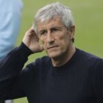 Setién, pensativo en Balaídos tras empatar contra el Celta