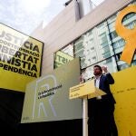El coordinador general de ERC y vicepresidente de la Generalitat, Pere Aragonés, en el actod e esta mañana.