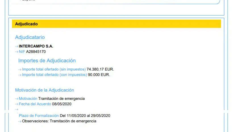 Barómetros Covid de abril y mayo. Es la adjudicación que está investigando el Tribunal de Cuentas.